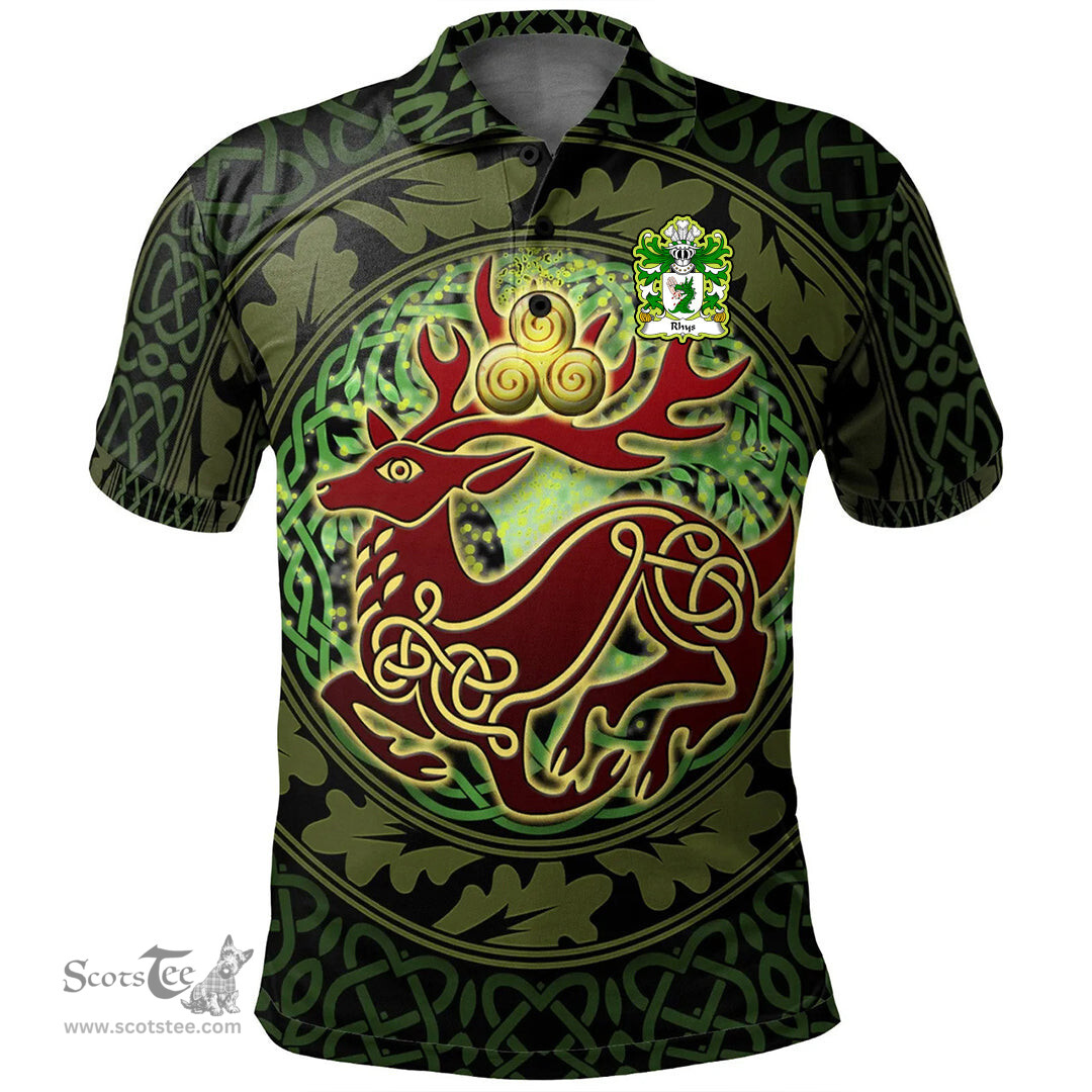 ScotsTee Shop Welsh Rhys GOCH OF YSTRAD YW Coat of Arms Family Crest Wales Polo Shirt Celtic Deer with Tree of Life The God of the Forest Polo Shirt
