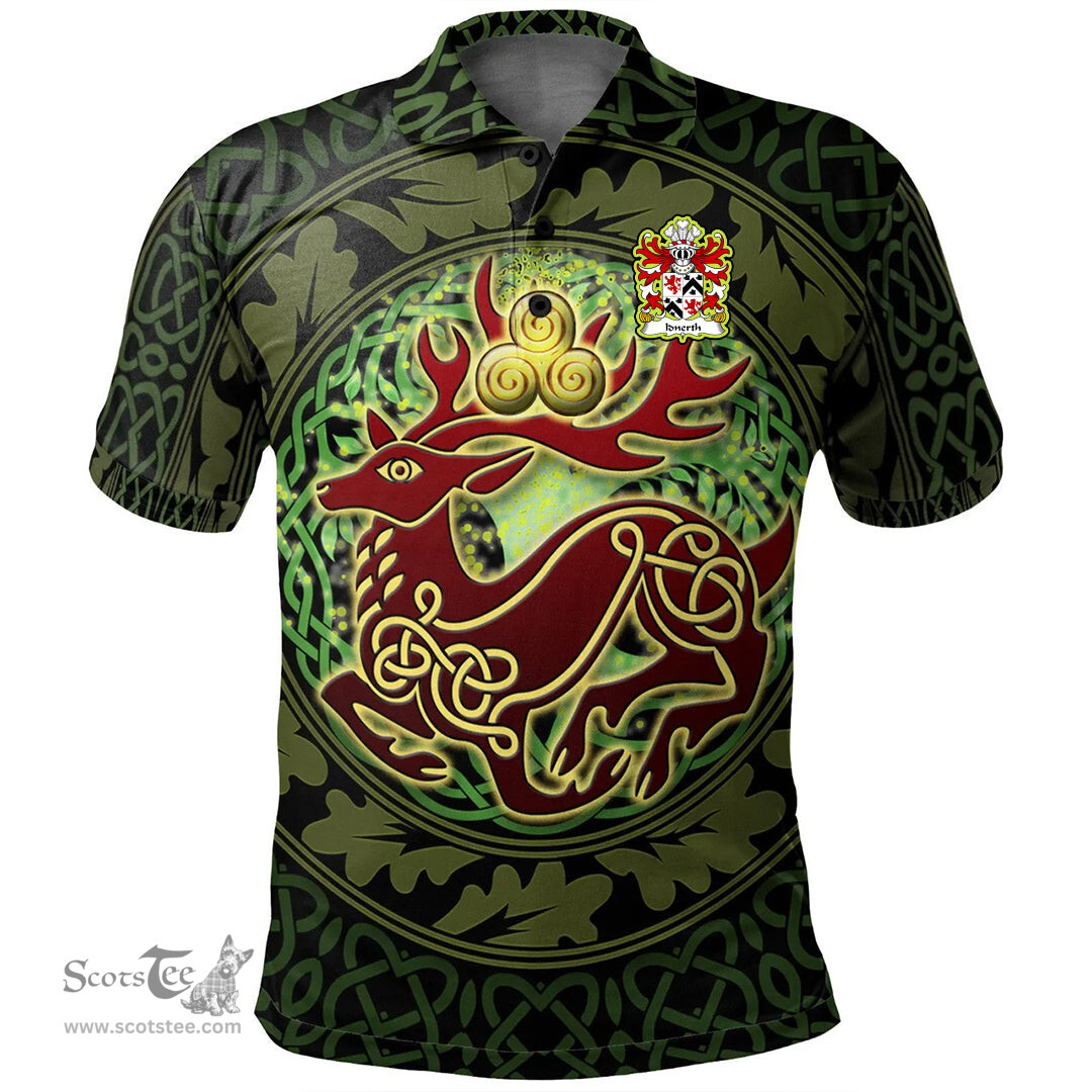 ScotsTee Shop Welsh Idnerth GOCH Ap Cadwagn Coat of Arms Family Crest Wales Polo Shirt Celtic Deer with Tree of Life The God of the Forest Polo Shirt