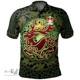ScotsTee Shop Welsh Hilton of Denbighshire Coat of Arms Family Crest Wales Polo Shirt Celtic Deer with Tree of Life The God of the Forest Polo Shirt
