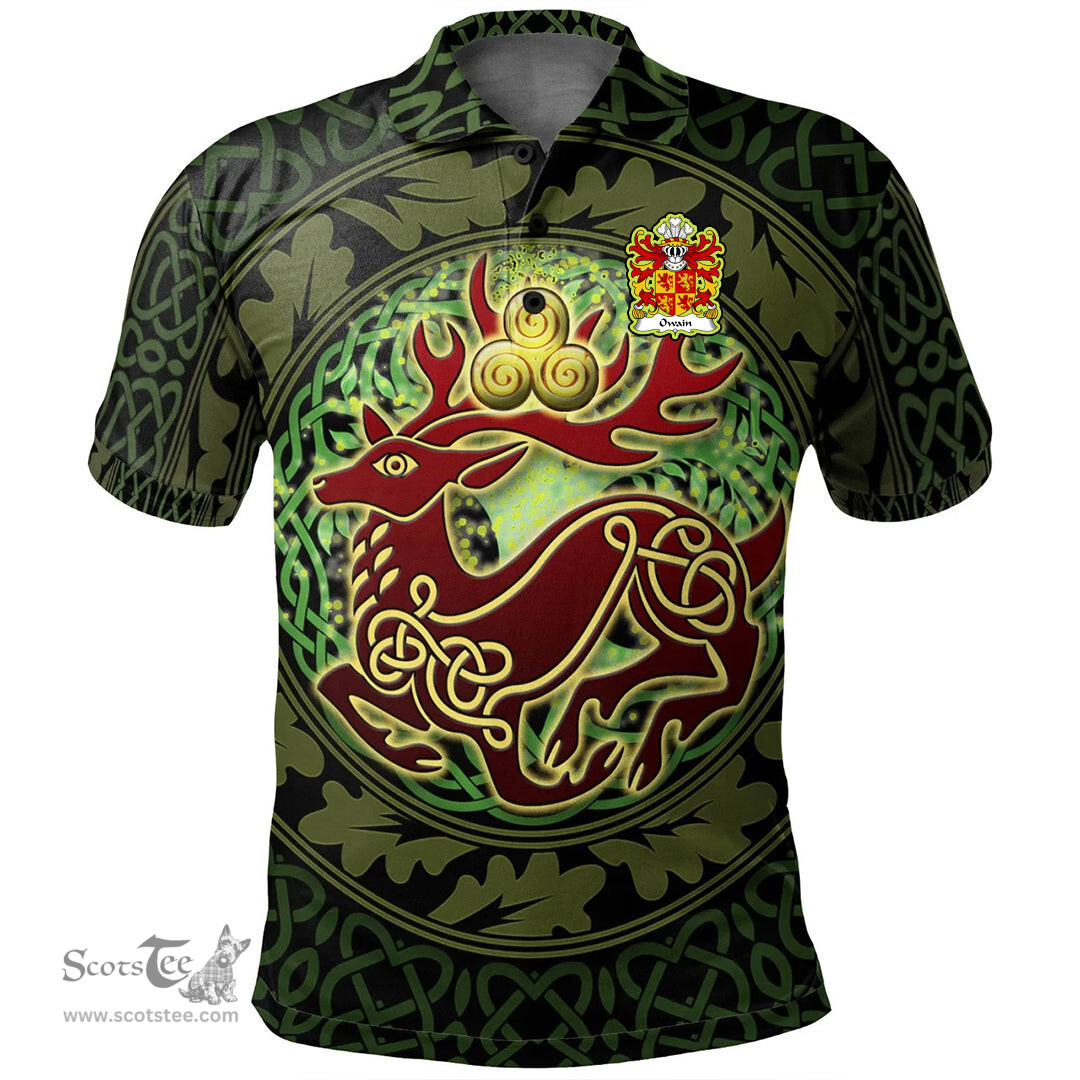 ScotsTee Shop Welsh Owain GLYNDWR Prince of Wales Coat of Arms Family Crest Wales Polo Shirt Celtic Deer with Tree of Life The God of the Forest Polo Shirt