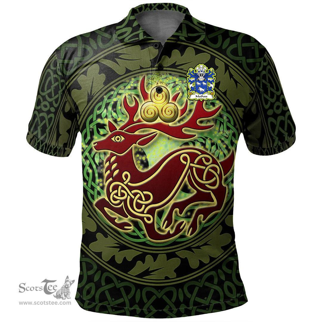 ScotsTee Shop Welsh Mathau or Mathew GOCH Coat of Arms Family Crest Wales Polo Shirt Celtic Deer with Tree of Life The God of the Forest Polo Shirt