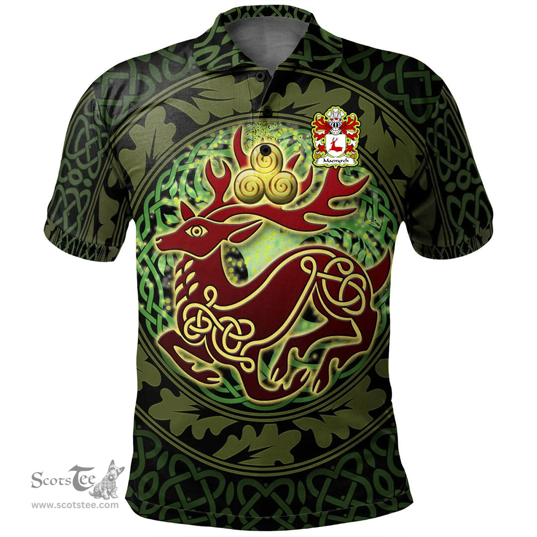 ScotsTee Shop Welsh Maenyrch lord of Brecon Coat of Arms Family Crest Wales Polo Shirt Celtic Deer with Tree of Life The God of the Forest Polo Shirt