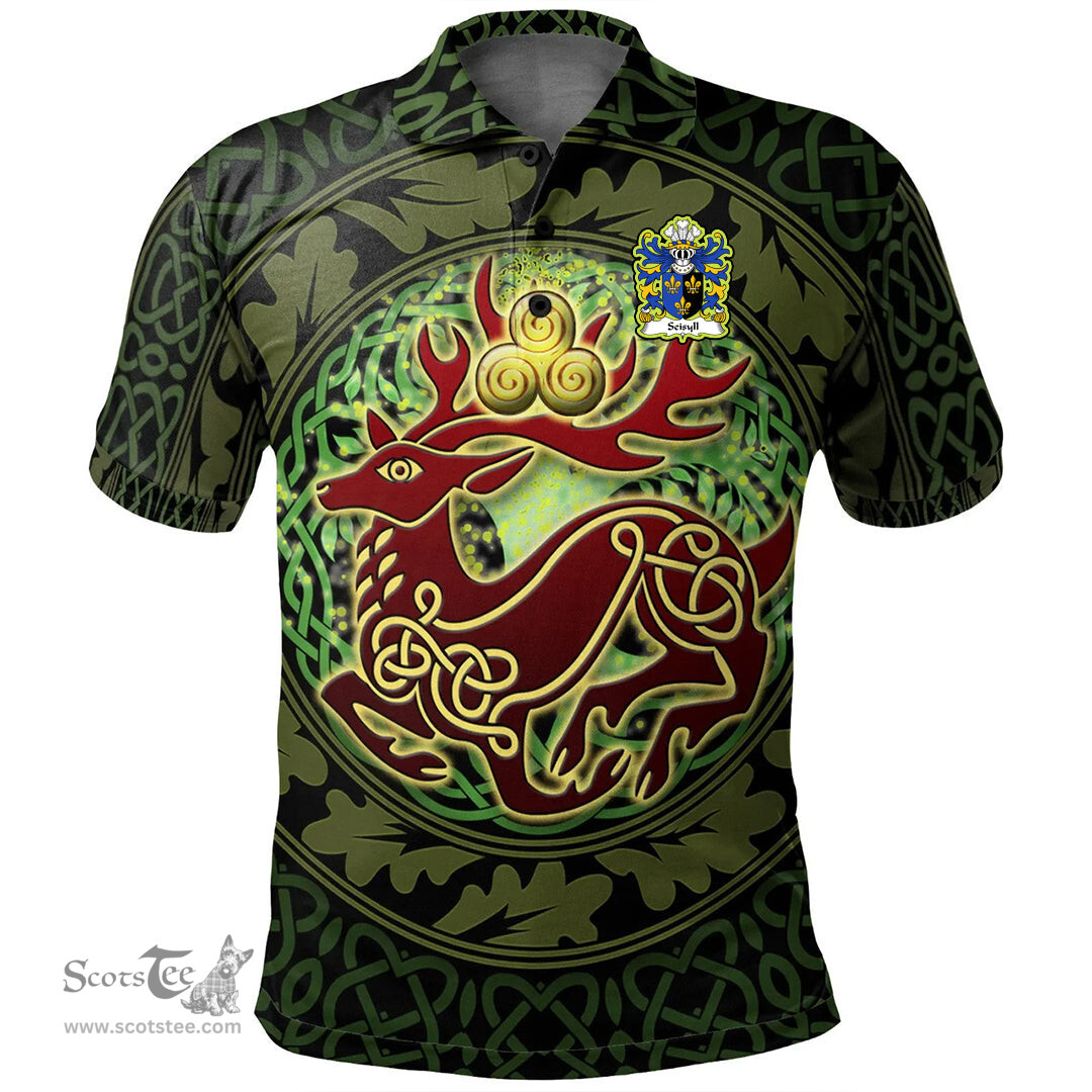 ScotsTee Shop Welsh Seisyll AP DYFNWAL Coat of Arms Family Crest Wales Polo Shirt Celtic Deer with Tree of Life The God of the Forest Polo Shirt