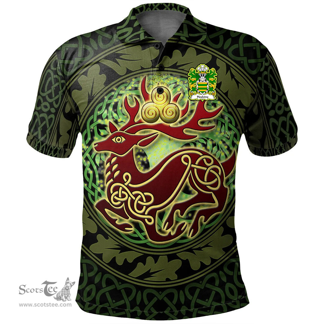 ScotsTee Shop Welsh Hoskins of Monmouthshire Coat of Arms Family Crest Wales Polo Shirt Celtic Deer with Tree of Life The God of the Forest Polo Shirt