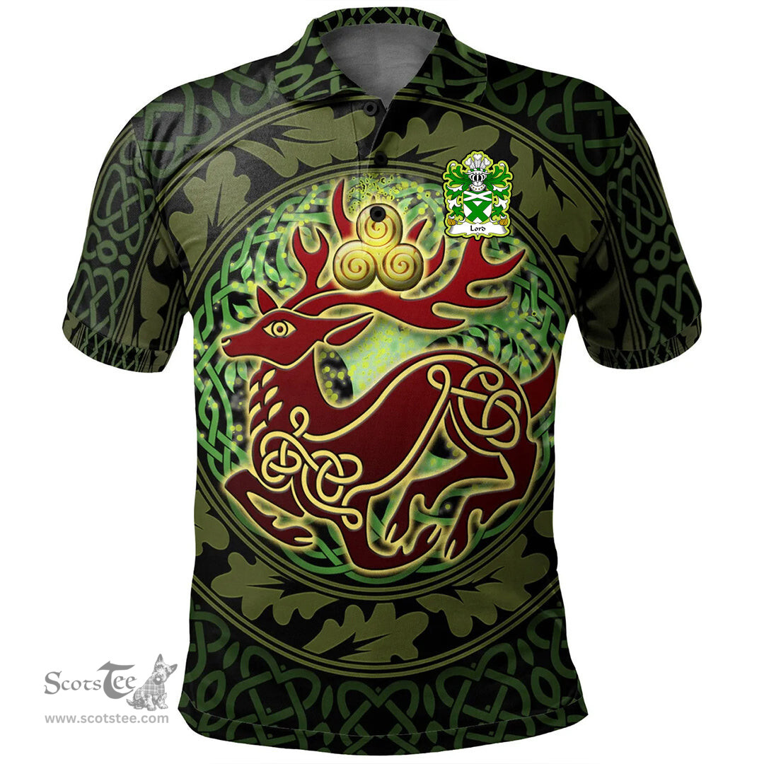 ScotsTee Shop Welsh Lord or Lort of St Patrick Pembrokeshire Coat of Arms Family Crest Wales Polo Shirt Celtic Deer with Tree of Life The God of the Forest Polo Shirt