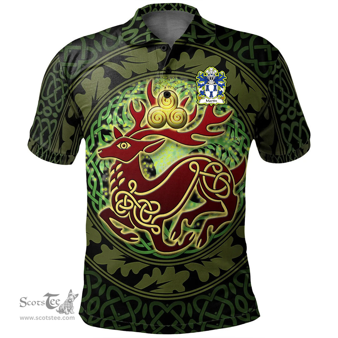 ScotsTee Shop Welsh Martin of Pembrokeshire lord of Treglemes Coat of Arms Family Crest Wales Polo Shirt Celtic Deer with Tree of Life The God of the Forest Polo Shirt