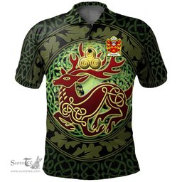ScotsTee Shop Welsh Llywelyn DYFARCH Coat of Arms Family Crest Wales Polo Shirt Celtic Deer with Tree of Life The God of the Forest Polo Shirt