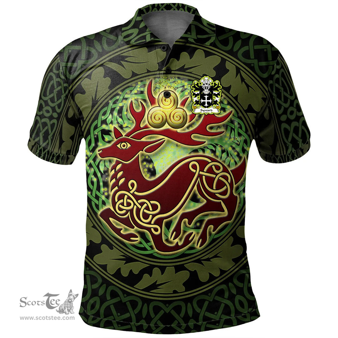 ScotsTee Shop Welsh Syward or Siward lord of Rhutin Glamorgan Coat of Arms Family Crest Wales Polo Shirt Celtic Deer with Tree of Life The God of the Forest Polo Shirt
