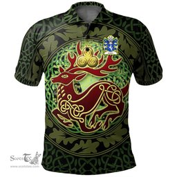 ScotsTee Shop Welsh Jenkin AP RHYS AP GRUFFUDD Coat of Arms Family Crest Wales Polo Shirt Celtic Deer with Tree of Life The God of the Forest Polo Shirt