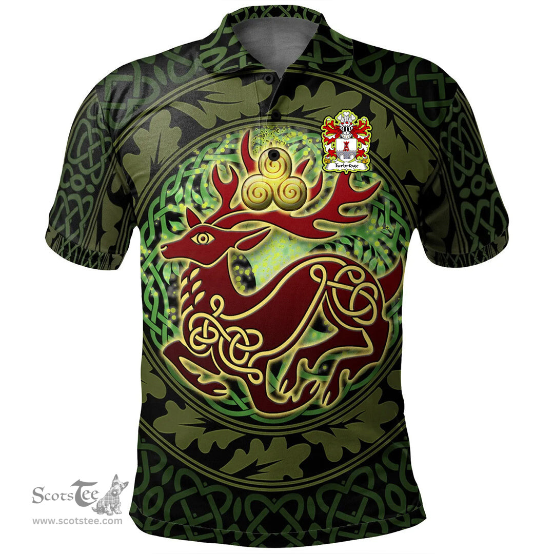 ScotsTee Shop Welsh Turbridge of Llan rhudd Denbighshire Coat of Arms Family Crest Wales Polo Shirt Celtic Deer with Tree of Life The God of the Forest Polo Shirt