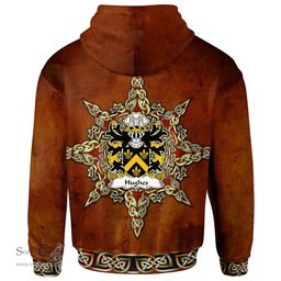 ScotsTee Shop Welsh Hughes of Breconshire Coat of Arms Family Crest Wales Hoodie Celtic Compass Hoodie