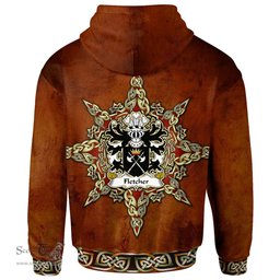 ScotsTee Shop Welsh Fletcher of Denbighshire Coat of Arms Family Crest Wales Hoodie Celtic Compass Hoodie