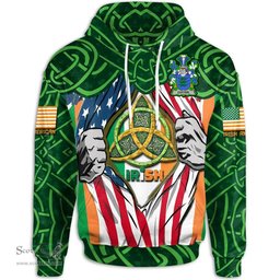 ScotsTee Shop Irish Cotter or MacCotter Family Crest Irish American Flag Hoodie Irish Roots Hoodie