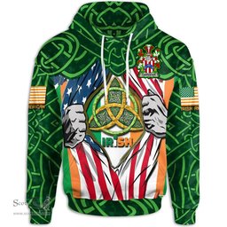 ScotsTee Shop Irish Carpenter Family Crest Irish American Flag Hoodie Irish Roots Hoodie