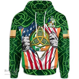 ScotsTee Shop Irish Campbell Family Crest Irish American Flag Hoodie Irish Roots Hoodie