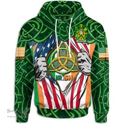 ScotsTee Shop Irish Drought Family Crest Irish American Flag Hoodie Irish Roots Hoodie