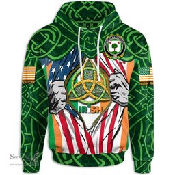 ScotsTee Shop Irish House of MACGERAGHTY Family Crest Irish American Flag Hoodie Irish Roots Hoodie