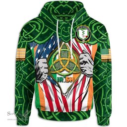 ScotsTee Shop Irish House of O'DONOVAN Family Crest Irish American Flag Hoodie Irish Roots Hoodie