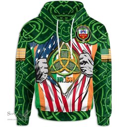 ScotsTee Shop Irish House of O'MULVIHILL Family Crest Irish American Flag Hoodie Irish Roots Hoodie