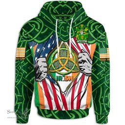 ScotsTee Shop Irish McManus Family Crest Irish American Flag Hoodie Irish Roots Hoodie