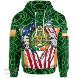 ScotsTee Shop Irish Leman or Lemon Family Crest Irish American Flag Hoodie Irish Roots Hoodie