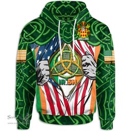 ScotsTee Shop Irish Lavin or O'Lavin Family Crest Irish American Flag Hoodie Irish Roots Hoodie