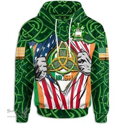 ScotsTee Shop Irish Lennon or O'Lennon Family Crest Irish American Flag Hoodie Irish Roots Hoodie