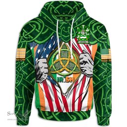 ScotsTee Shop Irish McCabe Family Crest Irish American Flag Hoodie Irish Roots Hoodie