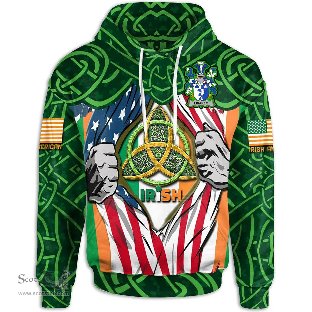ScotsTee Shop Irish Linaker Family Crest Irish American Flag Hoodie Irish Roots Hoodie