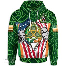 ScotsTee Shop Irish Howlett or Hewlett Family Crest Irish American Flag Hoodie Irish Roots Hoodie