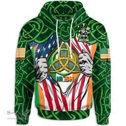 ScotsTee Shop Irish Lambe Family Crest Irish American Flag Hoodie Irish Roots Hoodie
