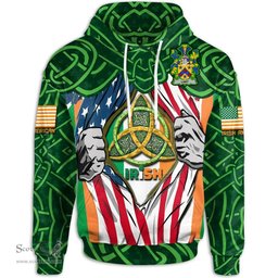 ScotsTee Shop Irish Lany or Laney Family Crest Irish American Flag Hoodie Irish Roots Hoodie