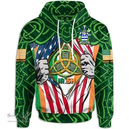 ScotsTee Shop Irish Venables Family Crest Irish American Flag Hoodie Irish Roots Hoodie