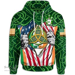 ScotsTee Shop Irish Rossiter Family Crest Irish American Flag Hoodie Irish Roots Hoodie