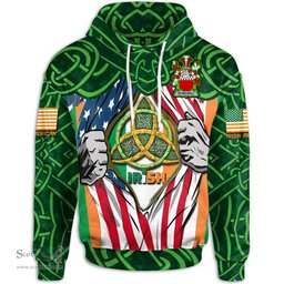ScotsTee Shop Irish St.Michell Family Crest Irish American Flag Hoodie Irish Roots Hoodie