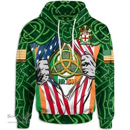 ScotsTee Shop Irish Udall Family Crest Irish American Flag Hoodie Irish Roots Hoodie