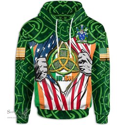 ScotsTee Shop Irish Nash or Naish Family Crest Irish American Flag Hoodie Irish Roots Hoodie
