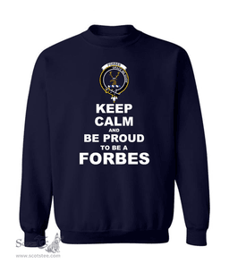 ScotsTee Shop Navy Blue Scottish Forbes Clan Keep Calm and Be Proud To Be a Forbes Sweatshirt