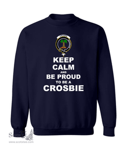 ScotsTee Shop Navy Blue Scottish Crosbie (or Crosby) Clan Keep Calm and Be Proud To Be a Crosbie Sweatshirt