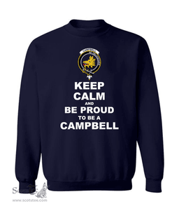 ScotsTee Shop Navy Blue Scottish Campbell Clan Keep Calm and Be Proud To Be a Campbell Sweatshirt