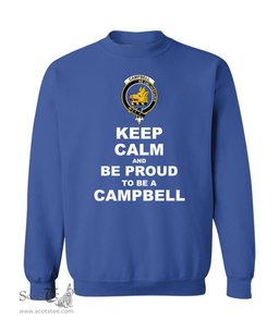 ScotsTee Shop Royal Blue Scottish Campbell Clan Keep Calm and Be Proud To Be a Campbell Sweatshirt