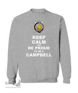 ScotsTee Shop Sports Grey Scottish Campbell Clan Keep Calm and Be Proud To Be a Campbell Sweatshirt