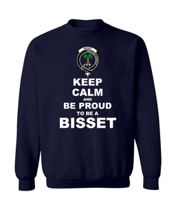 ScotsTee Shop Navy Blue Scottish Bisset Clan Keep Calm and Be Proud To Be a Bisset Sweatshirt