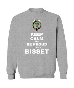 ScotsTee Shop Sports Grey Scottish Bisset Clan Keep Calm and Be Proud To Be a Bisset Sweatshirt