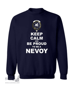 ScotsTee Shop Navy Blue Scottish Nevoy Clan Keep Calm and Be Proud To Be a Nevoy Sweatshirt
