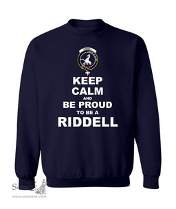 ScotsTee Shop Navy Blue Scottish Riddell Clan Keep Calm and Be Proud To Be a Riddell Sweatshirt