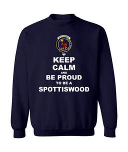 ScotsTee Shop Navy Blue Scottish Spottiswood Clan Keep Calm and Be Proud To Be a Spottiswood Sweatshirt