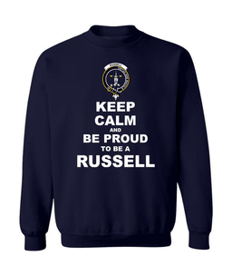 ScotsTee Shop Navy Blue Scottish Russell Clan Keep Calm and Be Proud To Be a Russell Sweatshirt