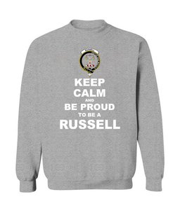 ScotsTee Shop Sports Grey Scottish Russell Clan Keep Calm and Be Proud To Be a Russell Sweatshirt