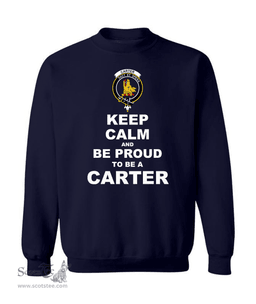 ScotsTee Shop Navy Blue Scottish Carter Clan Keep Calm and Be Proud To Be a Carter Sweatshirt